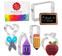 Ann Clark 5-Piece Back to School and Teacher Appreciation Cookie Cutter Set (Pencil, Scissors, Apple, Crayon, Rectangle) Made in USA