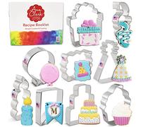 Ann Clark 9-Pc Birthday Cookie Cutter Set (Birthday Hat, Cake, Cupcake, Balloon, Present, Candle, Bunting Banner, Confetti, Plaque) Made in USA