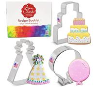 Ann Clark Birthday Cookie Cutters 3-Pc. Set (Birthday Cake, Hat, Balloon) Made in USA