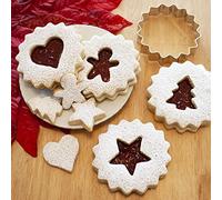 Ann Clark Christmas Linzer Cookie Cutters - 5-Pc. Set Made in USA: Fluted Circle, Mini Heart, Mini Christmas Tree, Star, Gingerbread Man