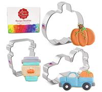 Ann Clark Fall Pumpkin Spice Cookie Cutter Set, 3-Piece, Made in USA, Includes Pumpkin, Harvest Truck with Pumpkin, Latte Cup
