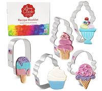Ann Clark Ice Cream and Sweets Birthday Cookie Cutter 5-Pc Set (Ice Cream Cone, Soft Serve Cone, Popsicle, Ice Cream Sundae, and Cupcake) Made in USA