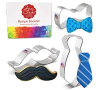 Ann Clark Little Man Father's Day Cookie Cutters 3-Pc Set, (Bow Tie, Mustache, Necktie) Made in USA