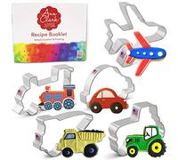 Ann Clark Transportation and Vehicles Cookie Cutter 5-Pc Set (Tractor, Train, Dump Truck, Airplane, Car) Made in USA