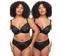 Ann Summers 2 Pack Sexy Lace Fuller Bust DD+ Non Padded Plunge Bra, DD-H Cup, Curve-Enhancing Womens Underwear with Underwire Support, Sheer Lace Cups & Power Mesh Wings Black Multipack Bra