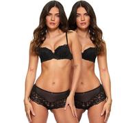 Ann Summers 2 Pack Sexy Lace Padded Balcony Bra, Fuller Bust DD+, A-G Cup, Curve-Enhancing Womens Underwear with Push-Up Cups, Underwire Support & Removable Pads Black Multipack Bra