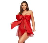 Ann Summers All Wrapped Up Dress- Babydoll Lingerie for Women, Satin Bow & Front Fastening - Womens Lingerie Red