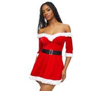 Ann Summers Bardot Sexy Santa Dress - Red Velvet Christmas Dress with Bardot Neckline, Faux Fur Trim, Detachable Straps & Belt - Festive Fancy Dress Costume - Ideal for Christmas Parties & Role Play