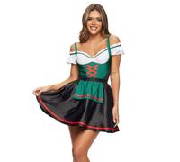 Ann Summers Beer Maid Dress - Oktoberfest Outfit with Bardot Neckline & Satin Finish, Bavarian Costume with Mock Lace-Up Front & Apron - Ideal for Role Play, Parties or Fancy Dress