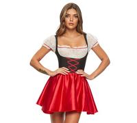 Ann Summers Beer Maid Dress - Oktoberfest Outfit with Bardot Neckline & Satin Finish, Bavarian Costume with Mock Lace-Up Front & Apron - Ideal for Role Play, Parties or Fancy Dress Red & Black