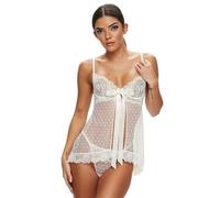 Ann Summers Bon Bon Babydoll Set - Babydoll Lingerie for Women with Matching Thong, Underwired Cups, Satin Bow & Front Fastening - Genuine Womens Bridal Lingerie Set Ivory