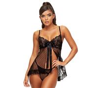 Ann Summers Bon Bon Babydoll Set - Babydoll Lingerie for Women with Matching Thong, Underwired Cups, Satin Bow & Front Fastening - Genuine Womens Lingerie Set Black
