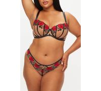 Ann Summers Caged Rose Non Padded Fuller Bust Balcony Bra Embroidered, 32F, Black and Red - Made from embroidery with lurex thread and sheer mesh