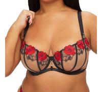 Ann Summers Caged Rose Non-Padded Fuller Bust DD+ Balcony Bra Black/Red
