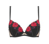 Ann Summers Caged Rose Padded Plunge Bra Black & Red, A-E Cup, Womens Underwear with Chic Rose Embroidery, Stylish and Comfortable Bra, Underwired Womens Lingerie