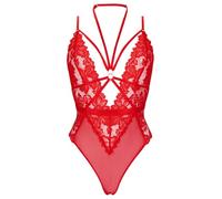 Ann Summers Confession Crotchless Lingerie Body - Lace & Mesh Women's Bodysuit, Thong Back, Halterneck with Adjustable Straps, Chic Lingerie Body Suit Red