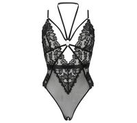 Ann Summers Confession Crotchless Lingerie Body - Lace & Mesh Women's Bodysuit, Thong Back, Halterneck with Adjustable Straps, Chic Lingerie Body Suit Black