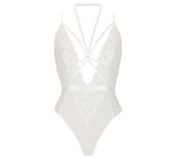 Ann Summers Confession Crotchless Lingerie Body Suit - Lace & Mesh Women’s Bodysuit with Halterneck, Plunge Front, Cut-Out Detail & Thong Back - Cross-Strap Design for Bold, Minimal Coverage - Ivory