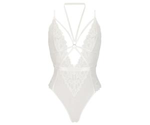 Ann Summers Confession Crotchless Lingerie Body Suit - Lace & Mesh Women’s Bodysuit with Halterneck, Plunge Front, Cut-Out Detail & Thong Back - Cross-Strap Design for Bold, Minimal Coverage - Ivory