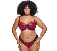 Ann Summers Endless Attraction Fuller Bust DD+ Non Padded Balcony Bra Black/Red, DD-G Cup, Womens Underwear with Unlined Lace Cups, Underwire Support & Sculpting Boning - Womens Lingerie
