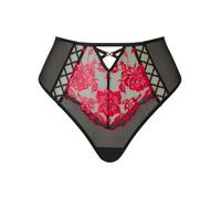 Ann Summers Endless Attraction High Waist Brazilian Black/Red, Womens Underwear with Mesh Back, Delicate Floral Lace & Centre Charm, High Waisted and Full Coverage Knicker - Womens Lingerie