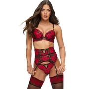 Ann Summers Endless Attraction Padded Plunge Bra - Underwired Bra with Floral Embroidery & Gold Hardware - Sculpting Women’s Underwear - Bold & Supportive Womens Lingerie (Black/Red)