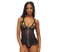Ann Summers Exuberant Crotchless Lingerie Teddy - Lace, PU & Mesh Women's Bodysuit with Over-Bust Strapping, Hook & Eye Front, Mesh Brazilian Back & Frilled Lace Detail - Chic Lingerie Body Suit