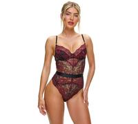 Ann Summers Hold Me Tight Body Hourglass Shaping, Ladies Underwear with Brazilian Brief, Bodysuit with Cut-Out Back, & Underwired Cups - Genuine Womens Lingerie Black/Red