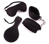 Ann Summers Intro to Bondage 3 Piece Set Black | 3 Piece Bondage Kit Includes Neoprene Blindfold, Handcuffs, PU Mini Paddle. BDSM Set for Beginners. Fantasy Couples Play.