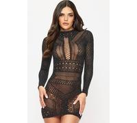 Ann Summers Jewelled Janelle Bodycon Dress - Long Sleeve Womens Mini Dress with Criss-Cross Panelling, Lace & Mesh Detail & Sparkling Embellishments - Daring Bedroom Outfit or Party Wear for Women
