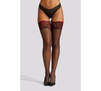 Ann Summers Lace Top Contrast Hold ups, Black/Red M