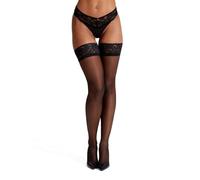 Ann Summers Lace Top Glossy Hold Ups, Size: Large, Black - Lace top