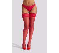 Ann Summers Lace Top Glossy Hold Ups, Size: X Large, Red - Lace top
