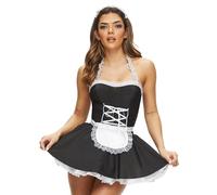 Ann Summers Maid to Pleasure French Maid Outfit - PU Dress with Apron & Headband for Role Play, Hen Dos or Halloween - Flirty Fancy Dress Costume with Sweetheart Neckline, Lace-Up Front & Ruffle Skirt