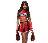 Ann Summers No 1 Fan Cheerleader Set Fancy Dress Outfit with Pom Poms Women's Halloween Dress - Ideal for Role Play, Parties or Fancy Dress Red