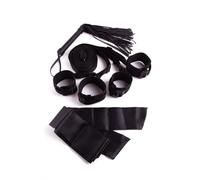 Ann Summers Restraint and Tease Set - 4 Piece Bed Restraint Set (Adjustable Wrist & Ankle Restraints, Satin Tie, Flogger) - Bondage Kits - BDSM, Fantasy Couples Play, Dominate or Surrender - Black