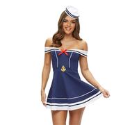Ann Summers Sailor Outfit - Bandeau-Style Nautical Fancy Dress with Red Bow, Off-the-Shoulder Straps & Gold Anchor Detail - Includes Matching Hat - Ideal for Role Play, Parties or Fancy Dress Navy