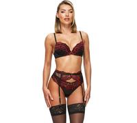Ann Summers Animal Print Sexy Lace Planet Padded Plunge Bra, Size: 36B, Black and Red - Summer Sale - Summer Sale