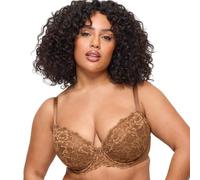 Ann Summers Sexy Lace Padded Plunge Bra, Fuller Bust DD+, A-G Cup, Curve-Enhancing Womens Underwear with Padded Cups & Underwire, Removable Mini Pads for Smaller Sizes, Adjustable Straps Light Brown