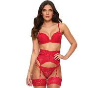 Ann Summers Sexy Lace Padded Plunge Bra, Fuller Bust DD+, A-G Cup, Curve-Enhancing Womens Underwear with Padded Cups & Underwire, Removable Mini Pads for Smaller Sizes, Adjustable Straps Red