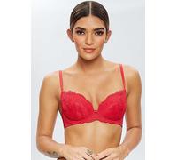 Ann Summers Sexy Lace Padded Plunge Bra, Fuller Bust DD+, A-G Cup, Curve-Enhancing Womens Underwear with Padded Cups & Underwire, Removable Mini Pads for Smaller Sizes, Adjustable Straps Red