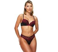 Ann Summers Sexy Lace Thong Low-Rise Womens Lingerie Underwear with Mesh Back, Delicate Floral Lace & Centre Charm, Cotton Gusset - Stylish and Comfortable G String for Minimal Lines Black/Red
