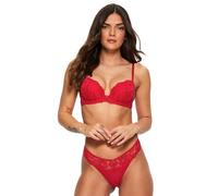 Ann Summers Sexy Lace Thong Low-Rise Womens Underwear with Mesh Back, Delicate Floral Lace & Centre Charm, Cotton Gusset - Stylish and Comfortable G String for Minimal Lines Red - Womens Lingerie