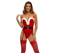 Ann Summers Sexy Santa Plunge Velvet Body - Red Lingerie Bodysuit for Women with Fur Trim, Plunge Neckline & Diamante Belt - Flattering Brazilian Cut - Fancy Dress Costume for Festive Role Play