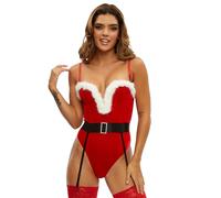Ann Summers Sexy Santa Plunge Velvet Body - Red Lingerie Bodysuit for Women with Fur Trim, Plunge Neckline & Diamante Belt - Flattering Brazilian Cut - Fancy Dress Costume for Festive Role Play