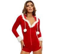 Ann Summers Sexy Santa Teddy - Red Velvet Christmas Teddy with Faux Fur Trim, Hood, Pom Pom Detail & Zip Front - Festive Fancy Dress Costume or Loungewear - Ideal for Christmas Parties & Role Play