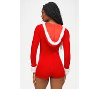 Ann Summers Sexy Santa Teddy - Red Velvet Christmas Teddy with Faux Fur Trim, Hood, Pom Pom Detail & Zip Front - Festive Fancy Dress Costume or Loungewear - Ideal for Christmas Parties & Role Play