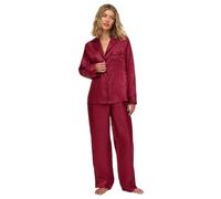 Ann Summers Signature Satin Long PJ Set (2 Piece) Jacquard Satin Pyjamas for Women - Luxurious Button-Up Womens Pyjamas for Bedtime or Lazy Mornings, Comfortable and Stylish Ladies PJs Burgundy
