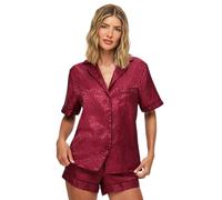 Ann Summers Signature Satin Short PJ Set (2 Piece) Jacquard Satin Pyjamas for Women - Luxurious Button-Up Womens Pyjamas for Bedtime or Lazy Mornings, Comfortable and Stylish Ladies PJs Burgundy