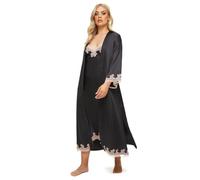 Ann Summers Sorella Satin Lace Trim Maxi Robe for Women Black